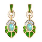 AA Natürlicher, äthiopischer Welo Opal, Weißer Zirkon Ohrringe 925 Silber 750 Gelbgold Vermeil ca. 1.24 ct