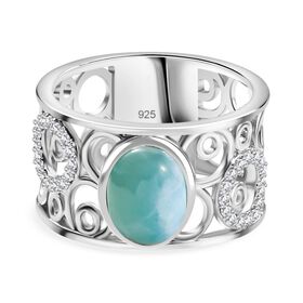 AA Natürlicher grüner Larimar und Zirkon Ring - 2,63 ct.