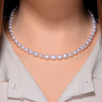 Wei&szlig;e S&uuml;&szlig;wasser Perle (6-10 mm) Halskette ca. 45 cm 925 Silber vergoldet