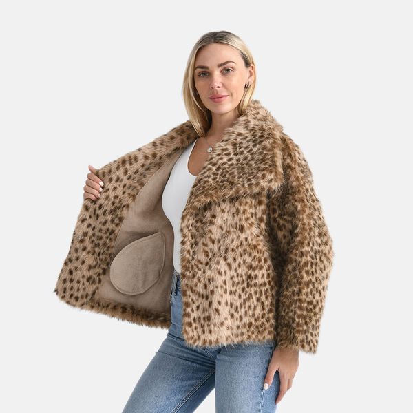 LA MAREY Signature - Kurzjacke aus Webpelz mit Leopardenmuster, Einheitsgröße, Braun image number 3