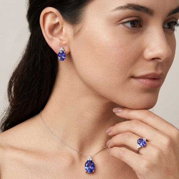 LUXORO AGI zertifiziert und gepr&uuml;ft AAAA Tansanit und Diamant Schmuckset in 585 Wei&szlig;gold image number 2