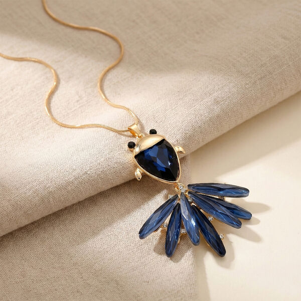 Mehrfarbiger Kristall Anh&auml;nger mit Kette ca. 63.5 cm + 5 cm Extender, Legierung Gelb image number 1