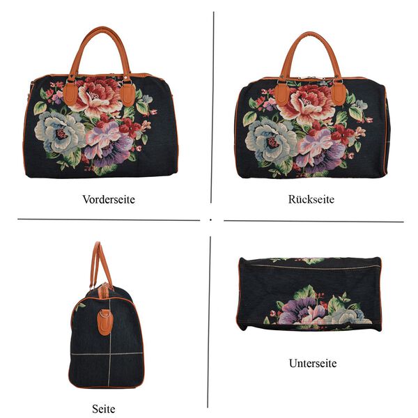 Reisetasche, 45x23x27cm, Schwarz mit Blumenmuster image number 4