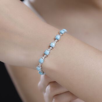 Amerikanischer nat&uuml;rlicher Sleeping Beauty T&uuml;rkis, Wei&szlig;es Zirkon Armband ca. 19 cm 925 Silber rhodiniert ca. 11.23 ct