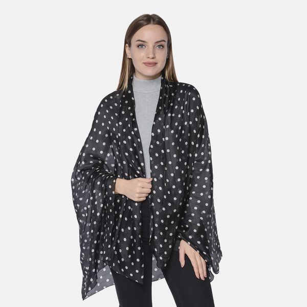 LA MAREY 100 % nat&uuml;rlicher Maulbeerseiden Schal, Tupfen Muster, Schwarz und Wei&szlig;