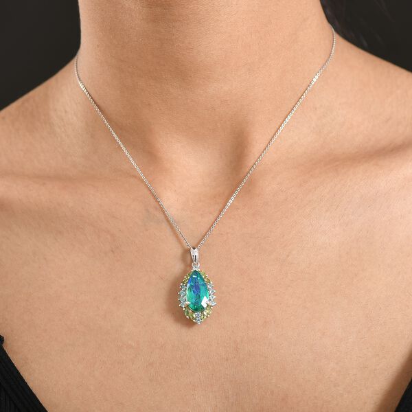 D'Joy Pfau Quarz Triplette, Peridot Anh&auml;nger 925 Silber rhodiniert ca. 6,99 ct. image number 2