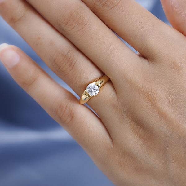 Moissanit Solit&auml;r Ring in Silber mit Gelbgold Vermeil - 0,76 ct. image number 4