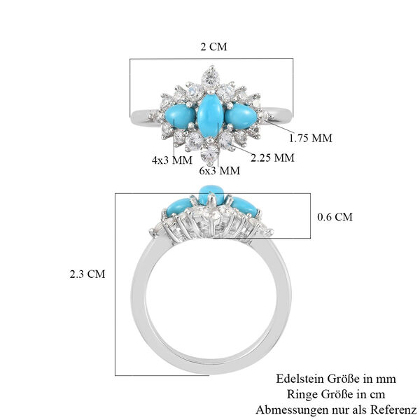 Nat&uuml;rlicher Sleeping Beauty T&uuml;rkis 3 Stein Ring 925 Silber Platin-&Uuml;berzug image number 7