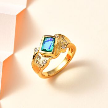 Pfau Quarz Triplette, Wei&szlig;er Zirkon Ring, 925 Silber, 750 Gelbgold Vermeil (Gr&ouml;&szlig;e 21.00), ca. 1.79 ct