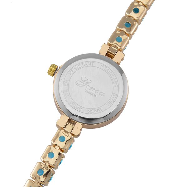 Genoa Time V2 - PC21S Japanisches Uhrwerk, Gehäuse mit weißen Kristallakzenten und PNP-Goldplattierung, rundes Zifferblatt mit weißen Ziffern und Kristallen, blauen Zirkonia und weißen Kristallen image number 6