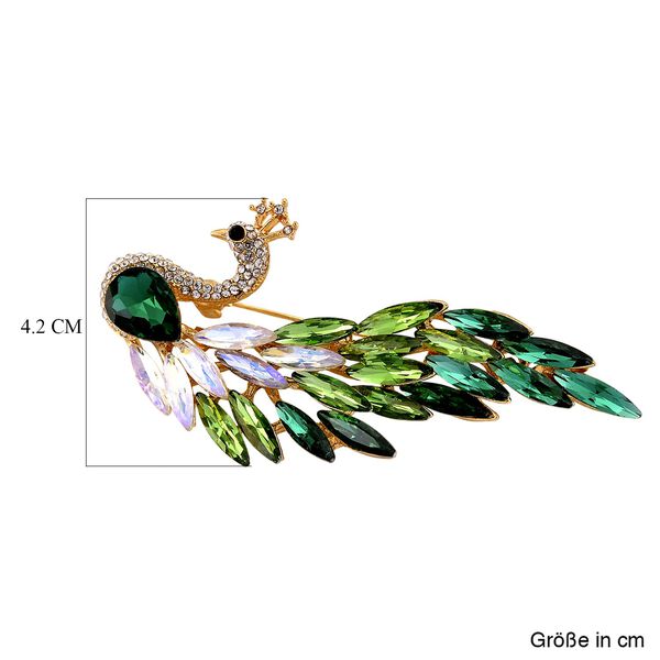 Mehrfarbiger Kristall Pfau Brosche  Gelb image number 4
