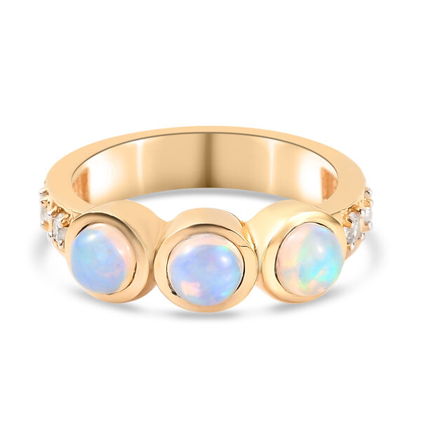 Nat&uuml;rlicher &Auml;thiopischer Opal und Zirkon Ring 925 Silber 585 Vergoldet
