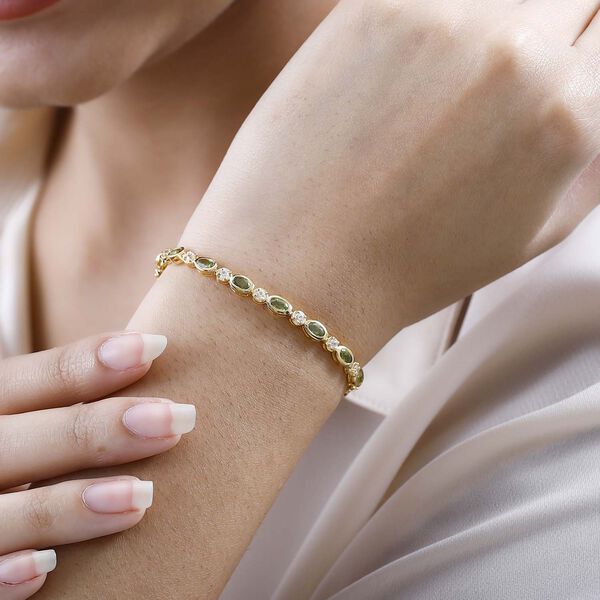 AA Vesuvianit, Weißer Zirkon Armband ca. 19 cm 925 Silber Gelbgold Vermeil ca. 6.07 ct image number 3