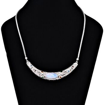 Regenbogen Mondstein, Roter Granat Halskette ca. 50 cm 925 Silber ca. 18.43 ct