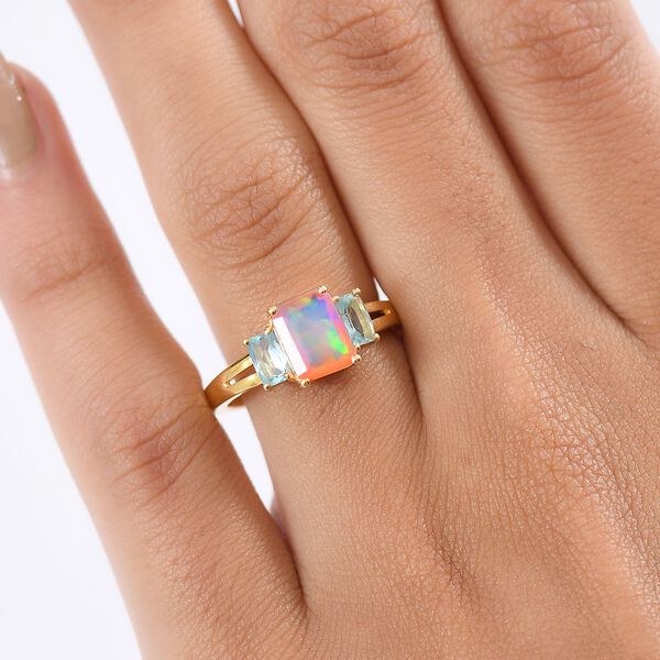 D'Joy AA Nat&uuml;rlicher, &auml;thiopischer Welo Opal, Paraiba-Blau-Apatit Ring 925 Silber vergoldet (Gr&ouml;&szlig;e 17.00) ca. 1.53 ct image number 3