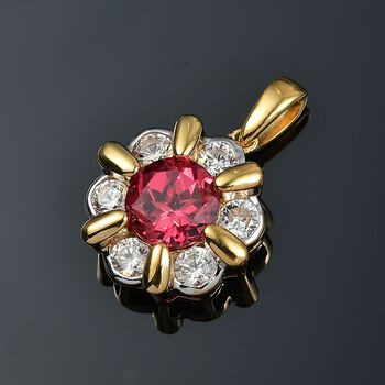 D'joy Lab Grown Padparadscha-Saphir , Wei&szlig;er Zirkon Anh&auml;nger 925 Silber platiniert und vergoldet ca. 4.08 ct