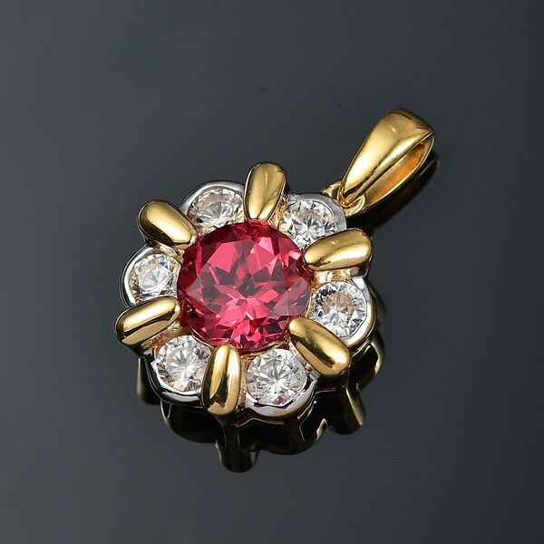 D'joy Lab Grown Padparadscha-Saphir , Weißer Zirkon Anhänger 925 Silber platiniert und vergoldet ca. 4.08 ct image number 2