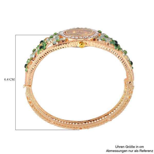 STRADA Blumenzauber Bangleuhr mit PC21S Japanischem Uhrwerk, wei&szlig;en Kristallen und reinem Edelstahl, Neongr&uuml;n image number 8