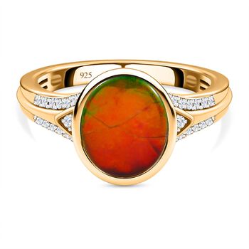 Kanadischer Ammolit und wei&szlig;er Zirkon-Ring, 925 Silber Gelbgold Vermeil (Gr&ouml;&szlig;e 20.00) ca. 2.92 ct