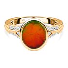 Kanadischer Ammolit und weißer Zirkon-Ring, 925 Silber Gelbgold Vermeil (Größe 20.00) ca. 2.92 ct
