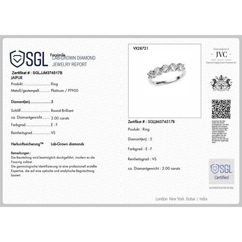 LUXURIANT VS-EF Labor Diamant Ring in 950 Platin - 2 ct. image number 7
