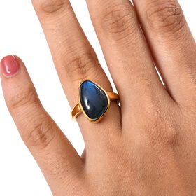 D'Joy AAA Labradorit Ring 925 Silber 750 Gelb Vergoldet (Größe 19.00) ca. 6,66 ct