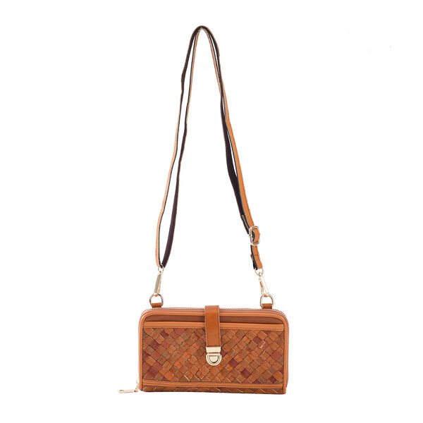 CHAOS BY ELSIE - Gewebte Umh&auml;ngetasche aus 100% echtem Leder mit RFID Schutz, Gr&ouml;&szlig;e 20x2x11 cm, Hellbraun image number 0