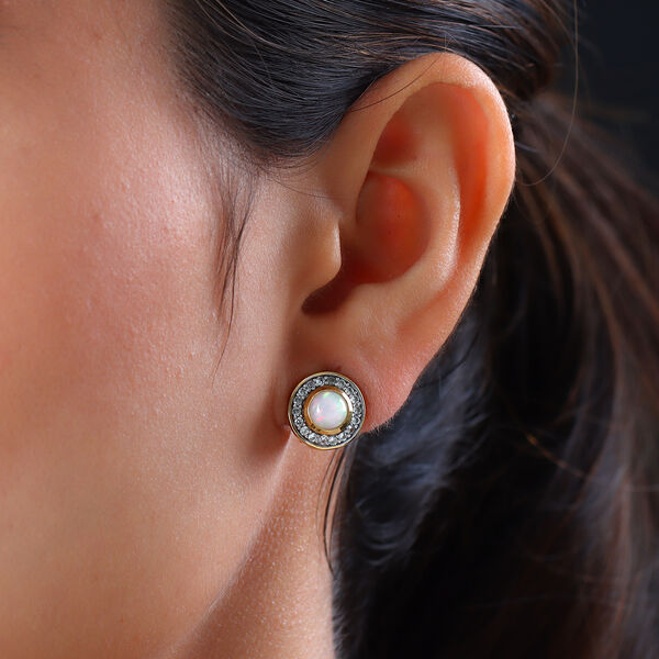 Nat&uuml;rliche, &auml;thiopische Opal und Zirkon-Halo-Ohrstecker in Silber image number 3