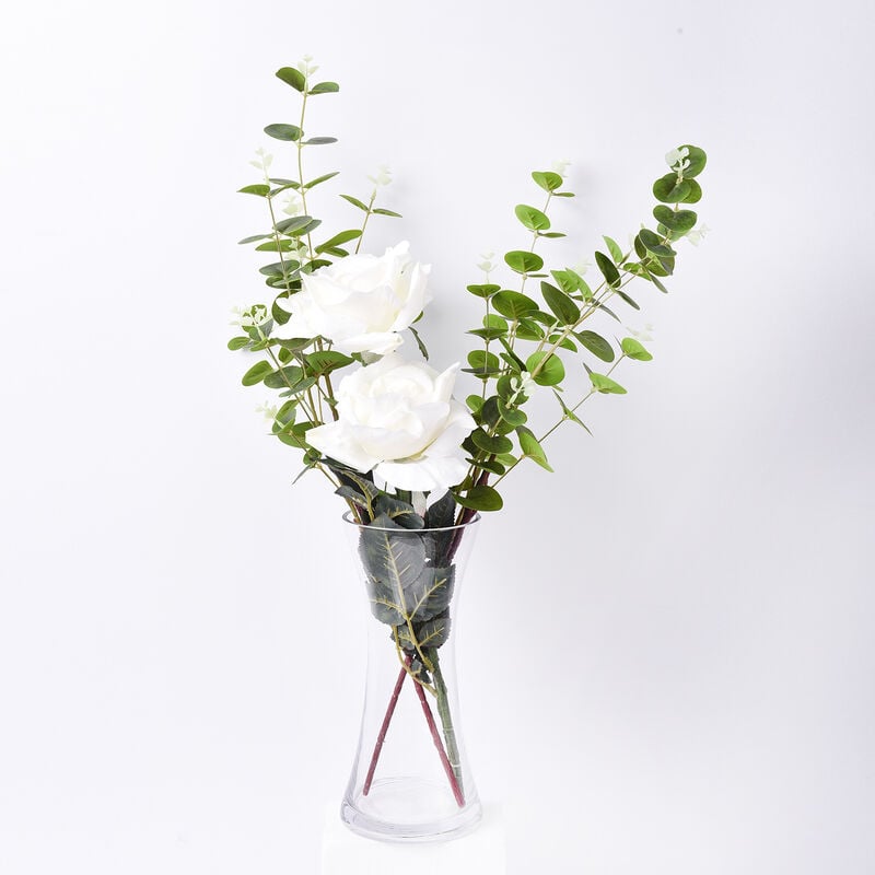 THE 5TH SEASON: Glasvase mit 2 weißen Rosen, Kunstblumen, Größe 12x20x50 cm  image number 0
