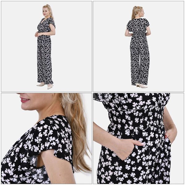 Jumpsuit mit gesmokter Taille und Flatterärmel, schwarz image number 5