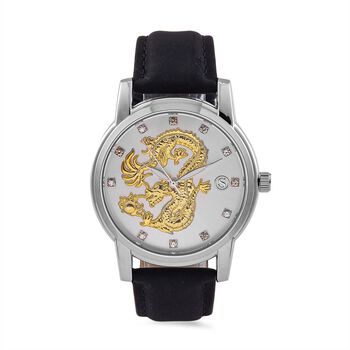 STRADA - Japanisches Uhrwerk, Wei&szlig;er Kristall schwarzer Uhr, 23.5 cm, Silber