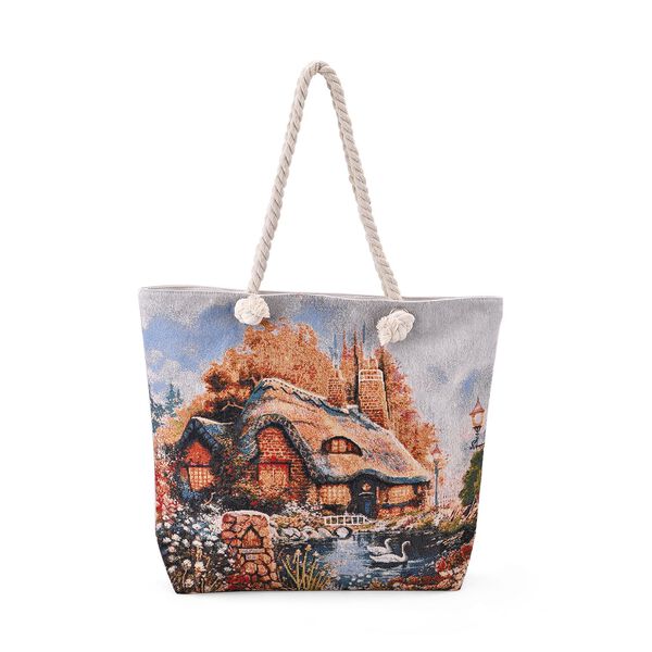 Jacquardgewebte Tasche aus Jute, 42x37x34 cm, Hausmuster image number 0