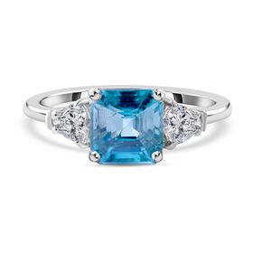 Kambodschanischer, blauer und weißer Zirkon-Ring, 925 Silber platiniert, ca. 2.75 ct