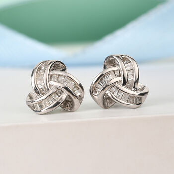 Liebesknoten wei&szlig;e Diamant-Ohrstecker, 925 Silber platiniert - 0,25 ct.