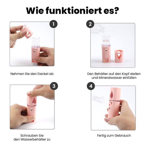 Nano Gesichtsspray mit Licht, Spiegel und USB-Kabel - Rosa image number 5