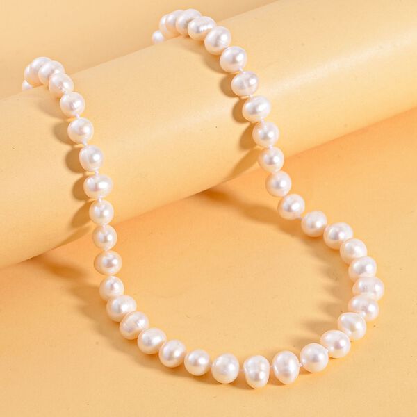 Weiße Süßwasser Perle Halskette, (9-10mm), ca. 50 cm, 925 Silber vergoldet image number 2