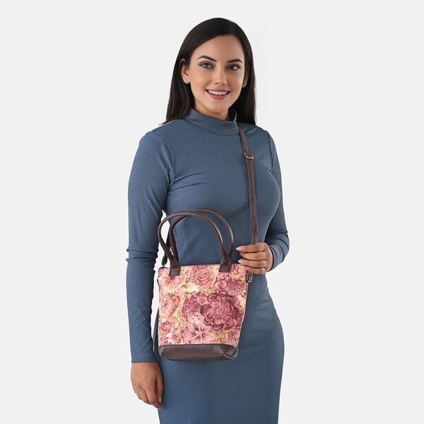 Crossbody Tasche aus Baumwolle, Blockdruck, 25,4x23cm, Pfirsich image number 3