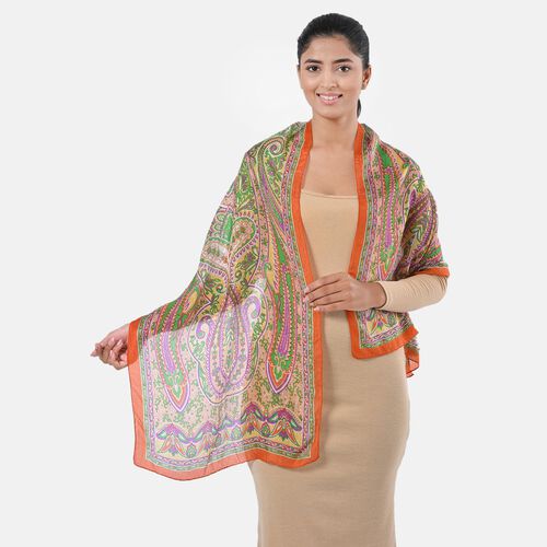 Bedruckter Schal aus 100% Seide, Multicolor-Muster mit schwarzer Bordüre, ca. 70 x 200 cm