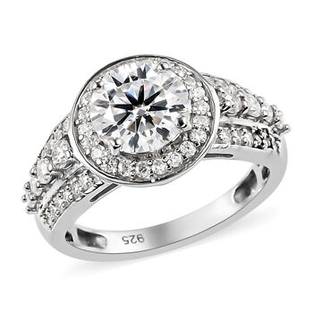 88 Facetten Moissanit-Ring, 925 Silber platiniert  ca. 1,90 ct