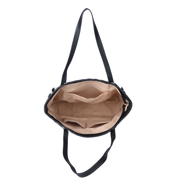 Klassische Handtasche mit Streifenmuster, Schwarz/weiß image number 5