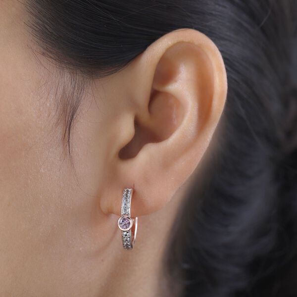 Lila Spinell, wei&szlig;er Zirkon Ohrringe, 925 Silber ros&eacute;vergoldet ca. 1.15 ct image number 3