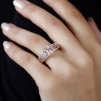 Rosa Morganit, Wei&szlig;er Zirkon Ring 925 Silber 750 Ros&eacute;gold Vermeil (Gr&ouml;&szlig;e 19.00) ca. 2.39 ct