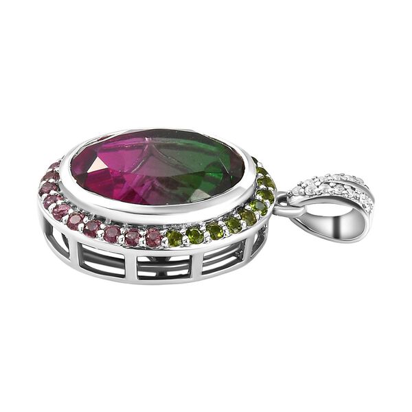 Wassermelone-Quarz-Triplett und mehrerer Edelsteine-Halo-Anhänger in Silber image number 4