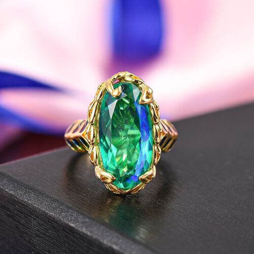 D’joy Pfau Quarz Triplette Ring 925 Silber 750 Gelbgold Vermeil (Größe 17.00) ca. 9,69 ct image number 1