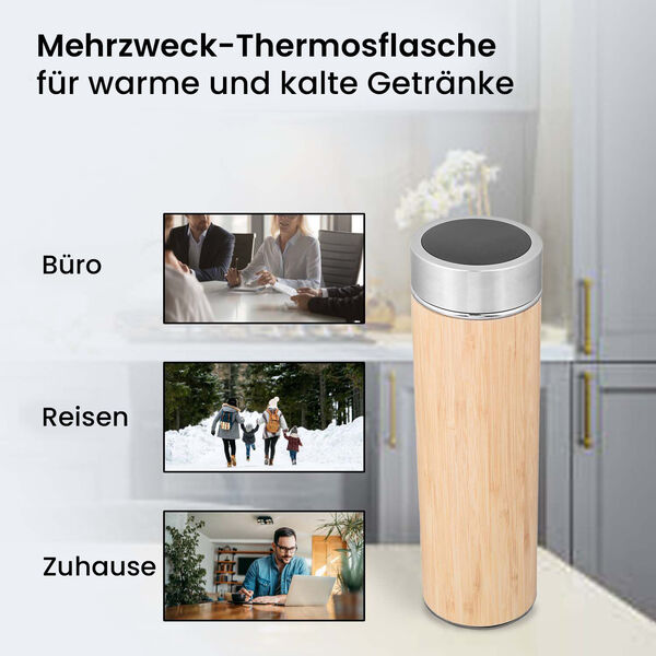 Bambus-Thermobecher mit digitaler Temperaturanzeige aus Edelstahl 500ml image number 5