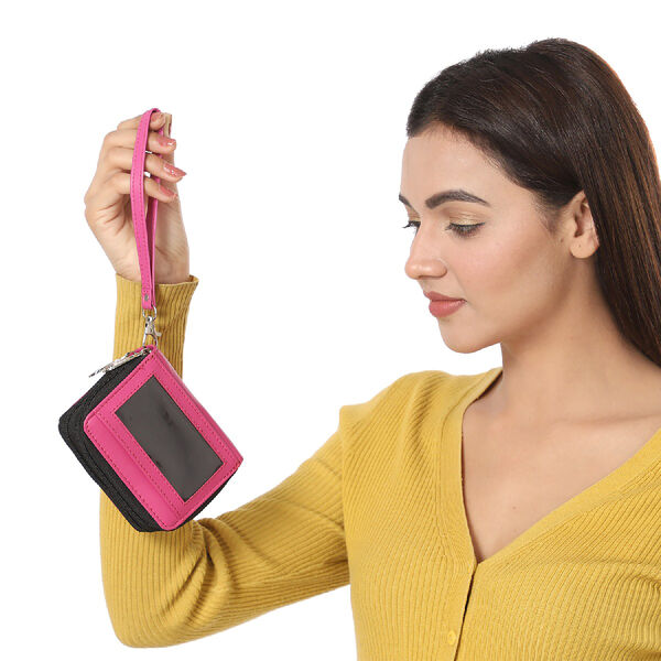 Geldbörse aus 100% echtem Leder mit RFID schutz und abnehmbarem Riemen, Rosa image number 2
