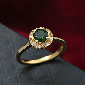 Natürlicher Chromdiopsid, Gelber Saphir, Moissanit Ring 925 Silber 750 Gelbgold Vermeil (Größe 20.00) ca. 1.03 ct