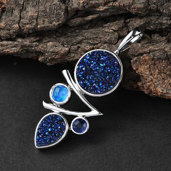 Sajen Silber-Drusy Achat Anh&auml;nger 925 Silber rhodiniert ca. 6.92 ct