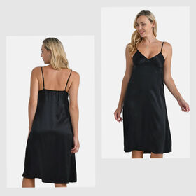 LA MAREY Nachthemd 100% Maulbeerseide, Schwarz, M