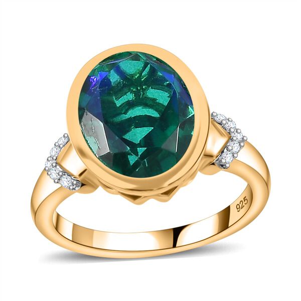 Pfau Quarz Triplette, Wei&szlig;er Zirkon Ring 925 Silber 750 Gelbgold Vermeil (Gr&ouml;&szlig;e 16.00) ca. 5,41 ct image number 4